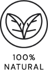 100% natural logo with two leaves inside a circle